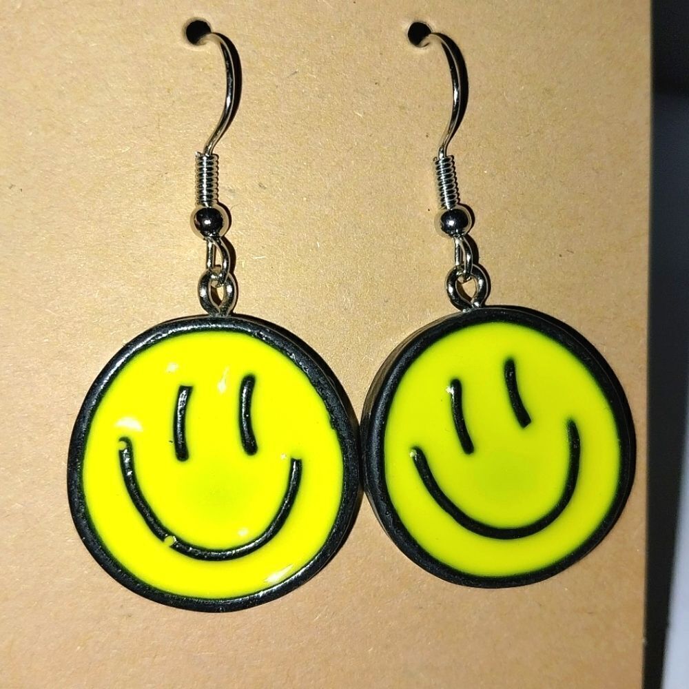 Hand crafted smiley face dingle earrings